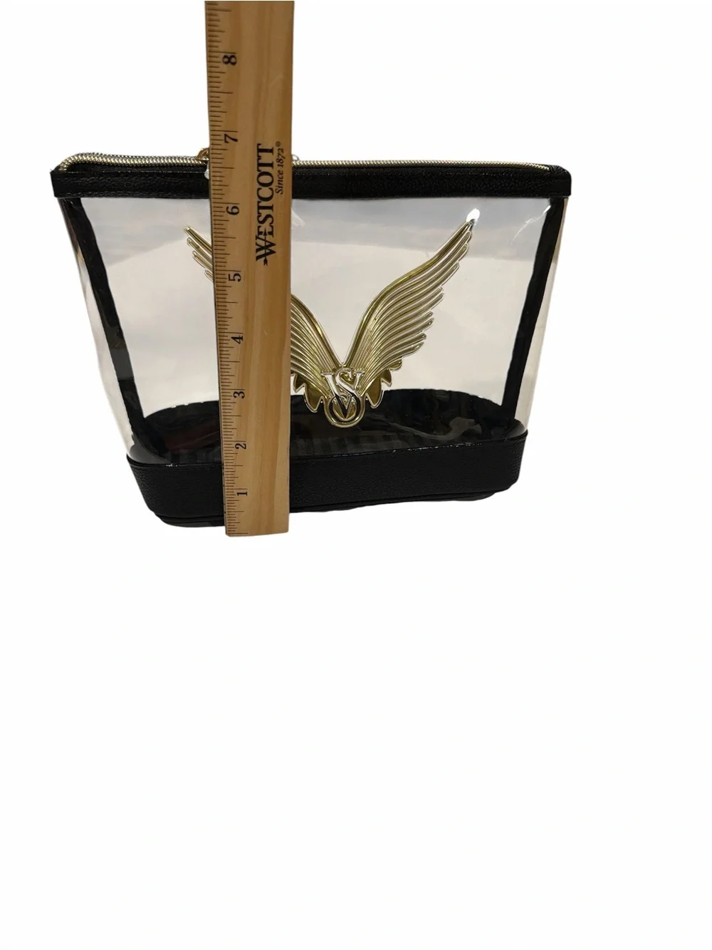 Victoria's Secret Black & Clear Cosmetic Pouch with Gold Wing Emblem